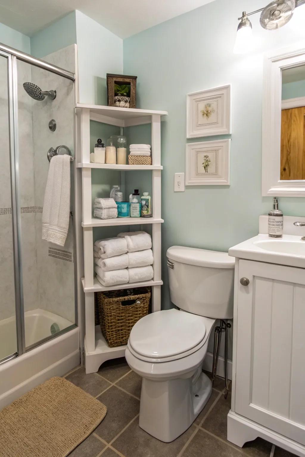 Corner solutions effectively utilize space in small bathrooms.