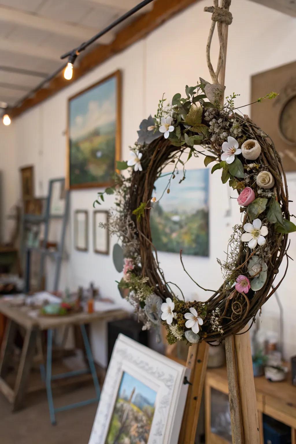 An intricate spring wreath that showcases creative artistry.