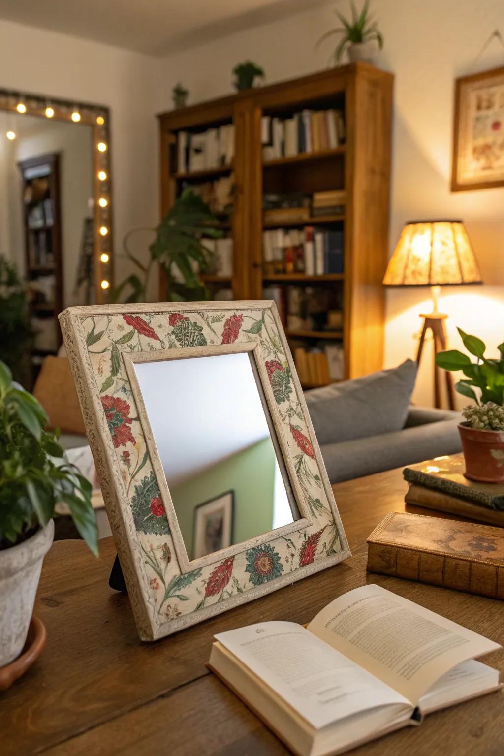 Showcase personal style with a decoupage mirror frame.