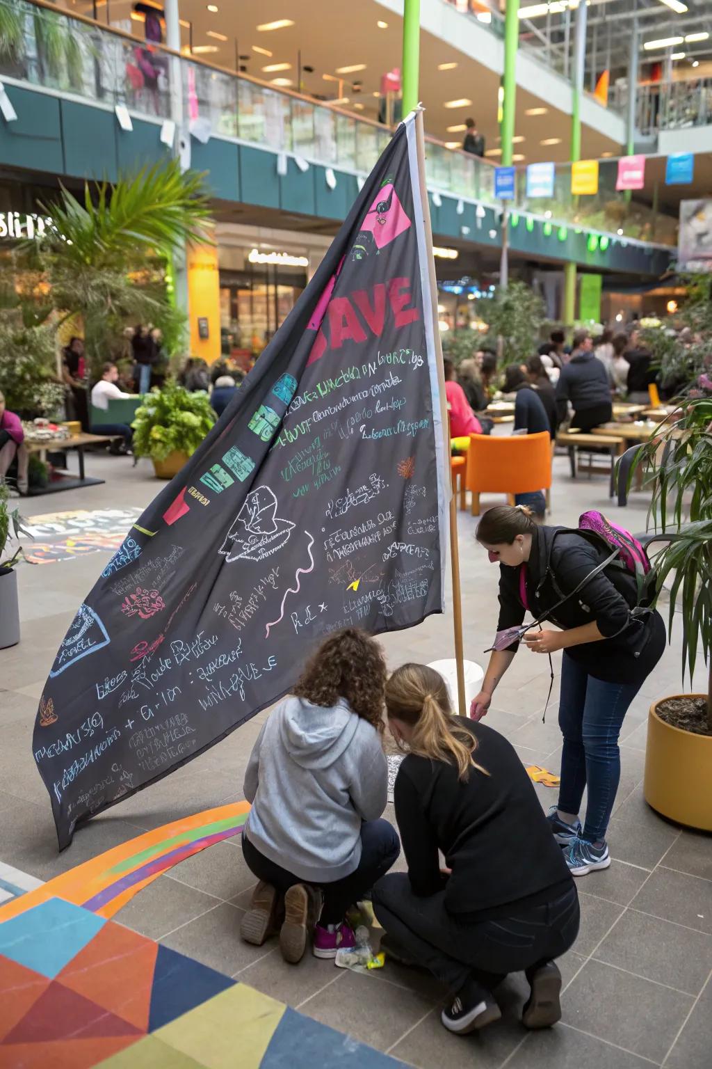 Engage guests with an interactive chalk team flag.