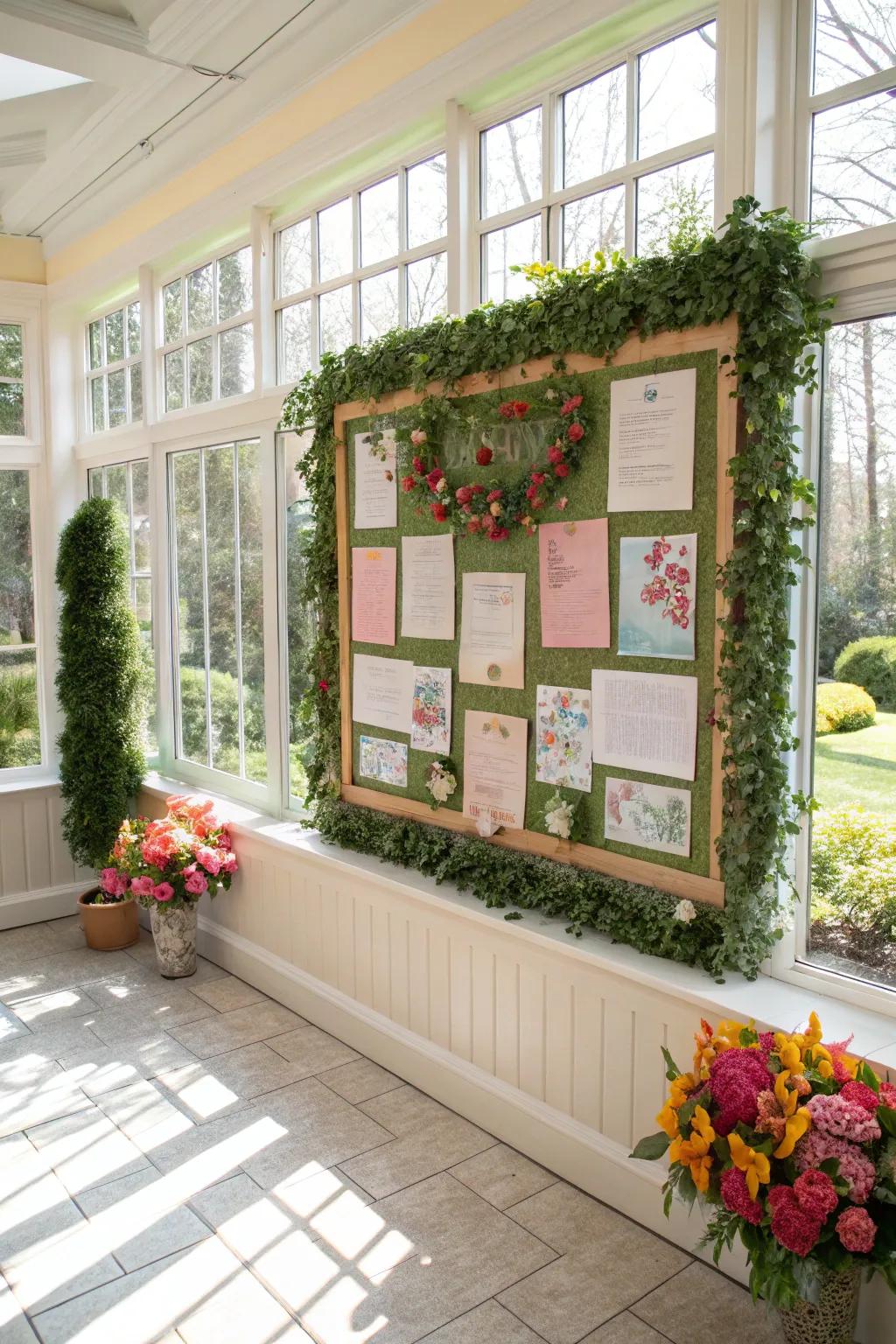 Add a splash of nature with a garden-themed bulletin board.