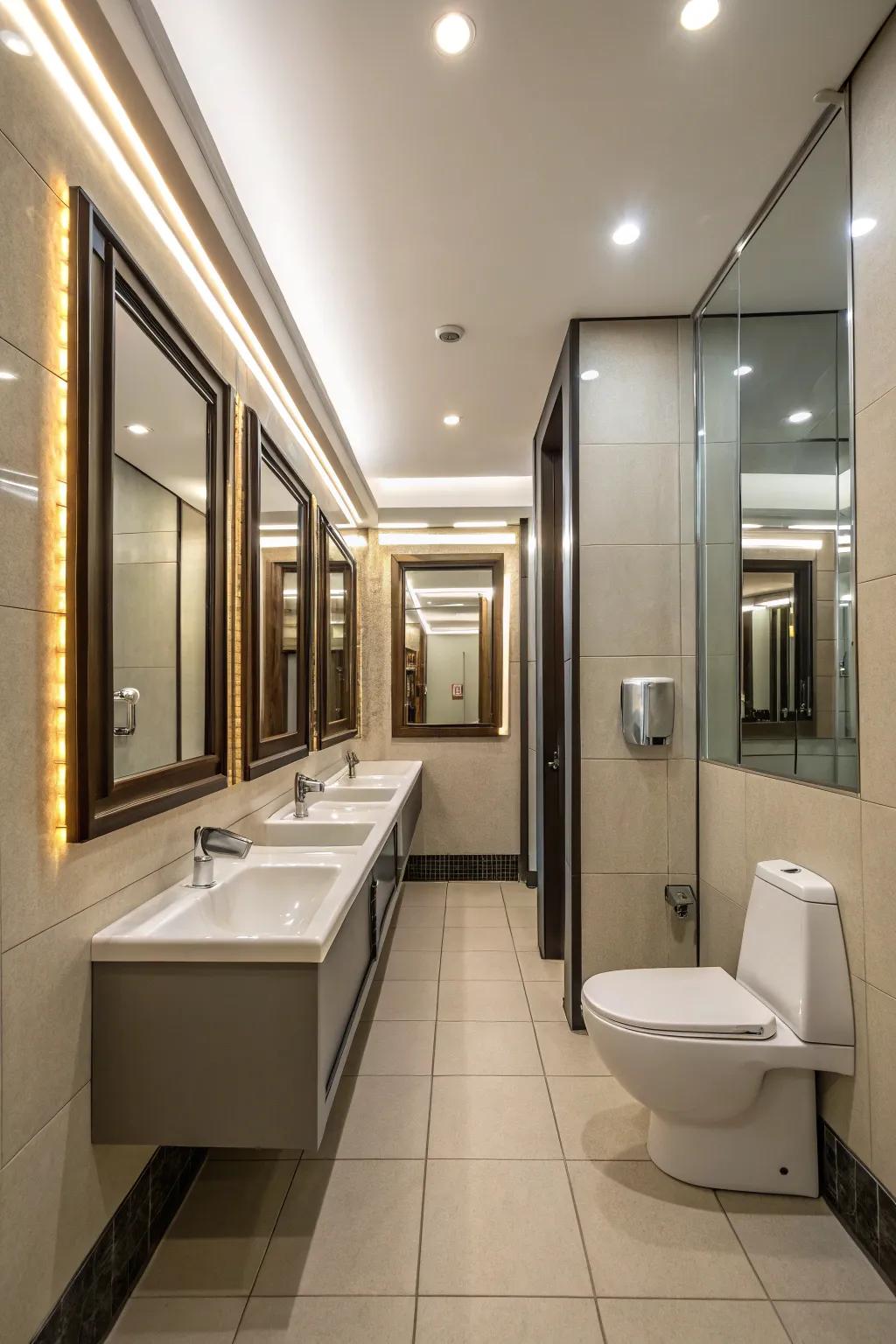 Mirrors enhance the sense of space and light in the bathroom.