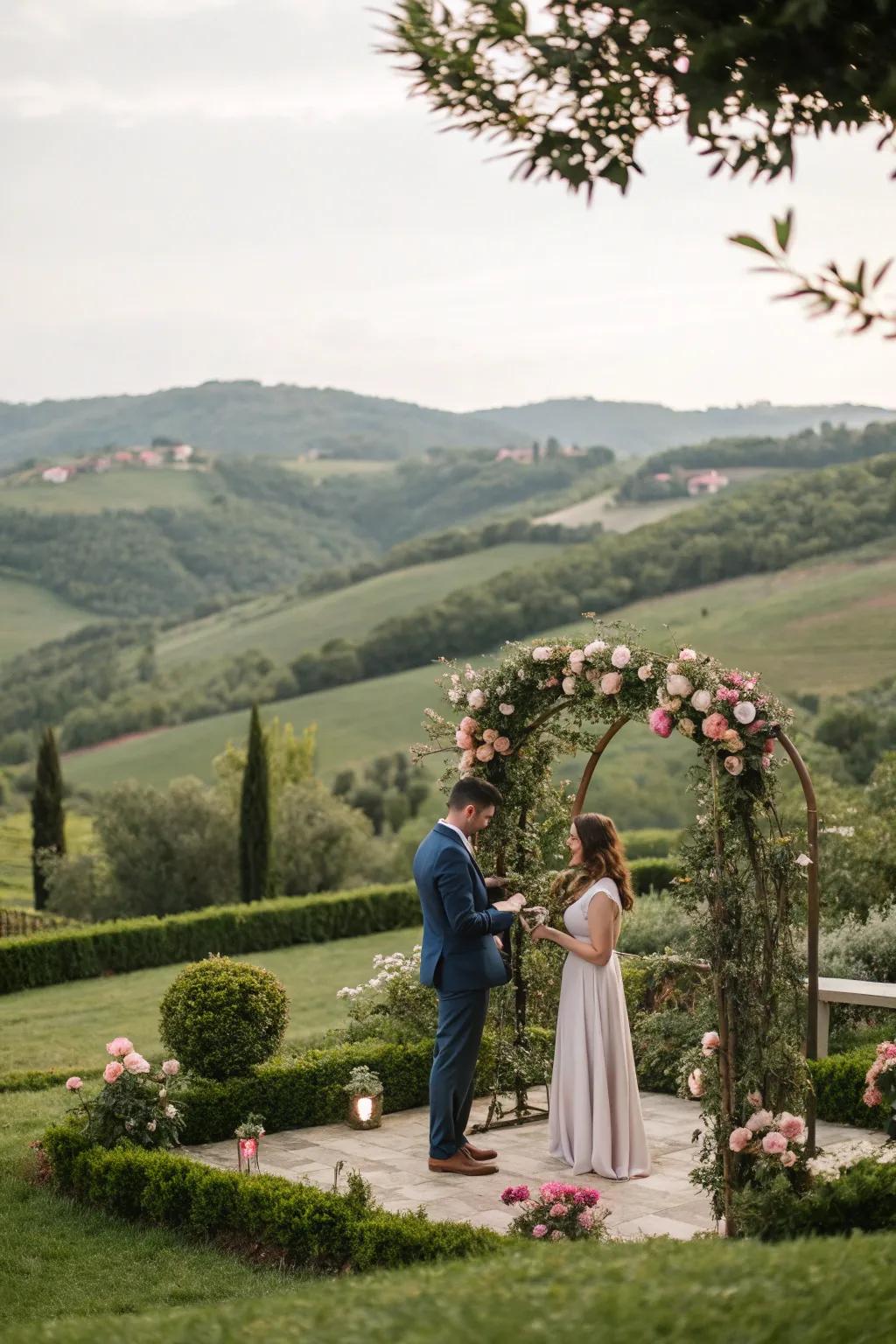 A peaceful vow renewal at a picturesque countryside estate.