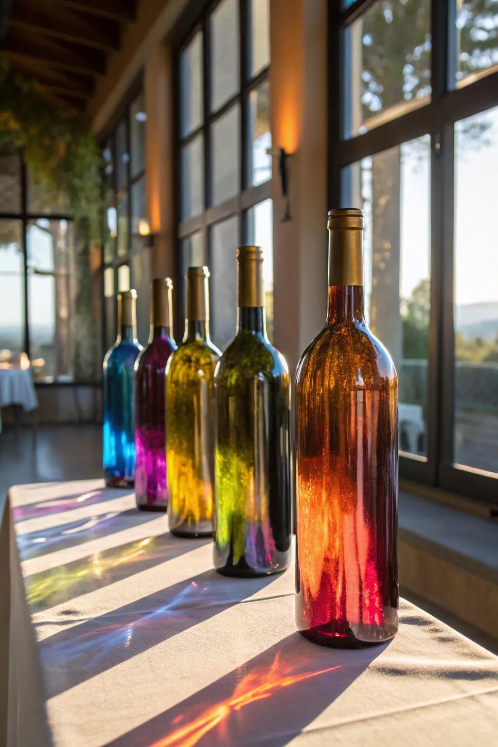 Create dynamic decor with color-shifting bottles.