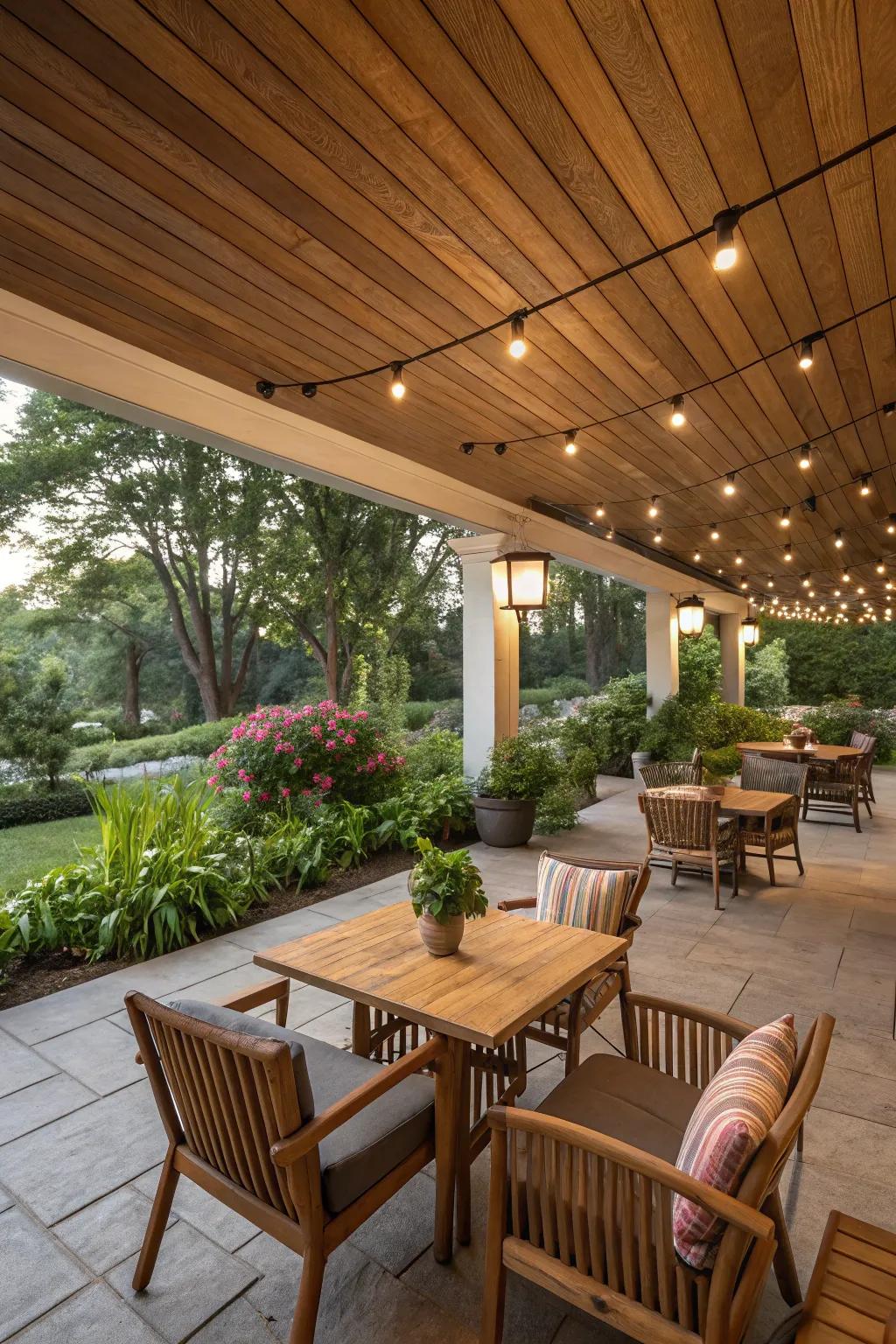 Wood planks seamlessly transition from indoor to outdoor living.