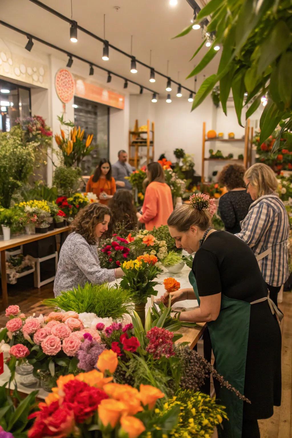 Themed event in a flower shop drawing in customers