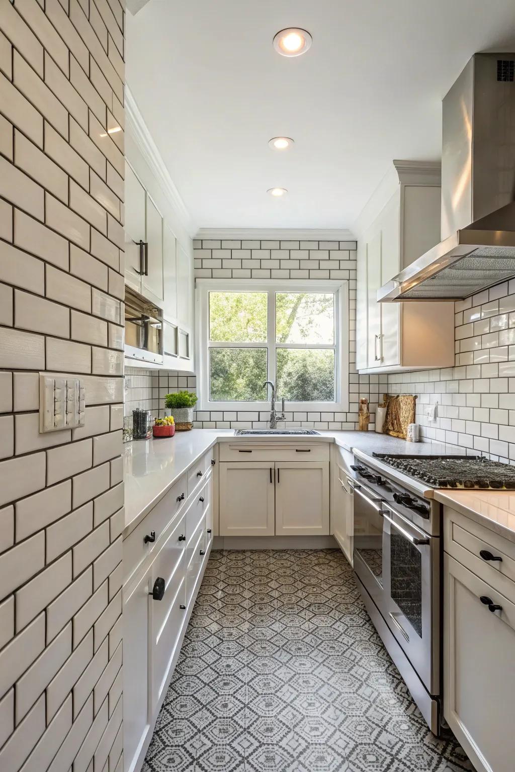 Subway tiles with a twist bring subtle creativity to your kitchen.