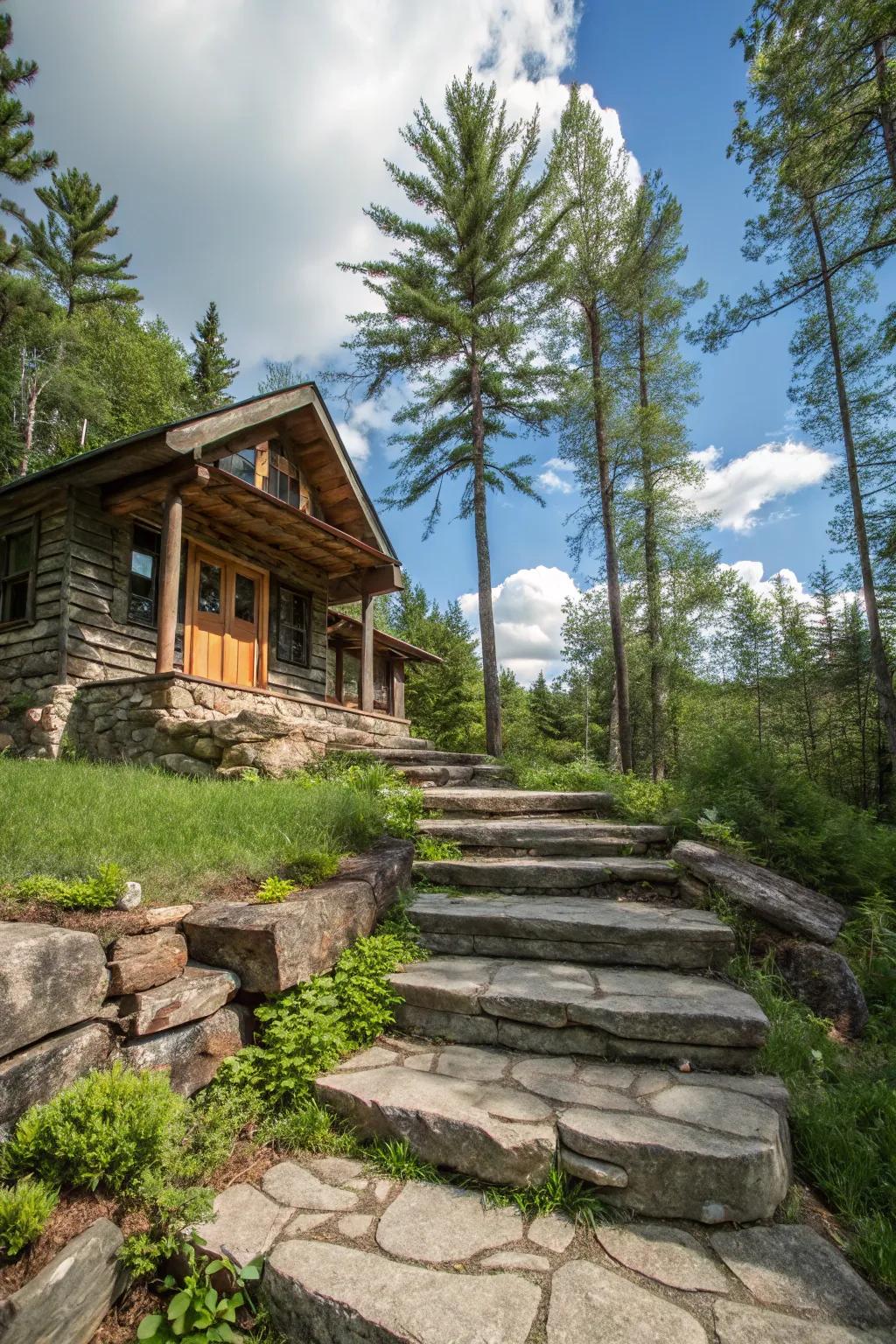 Natural stone steps providing rustic charm and functionality