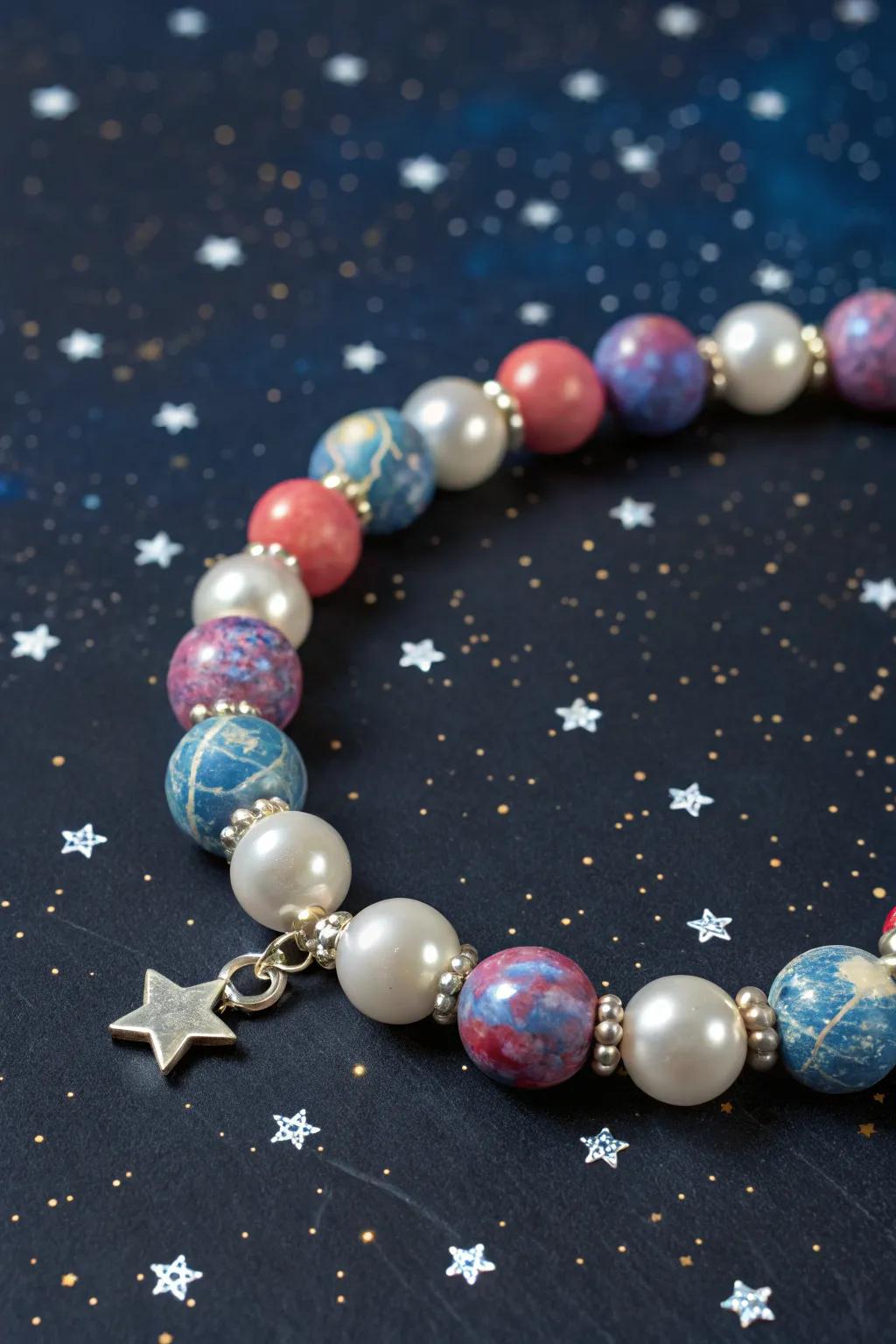 Cosmic inspiration and pearls for a dreamy, starry bracelet.