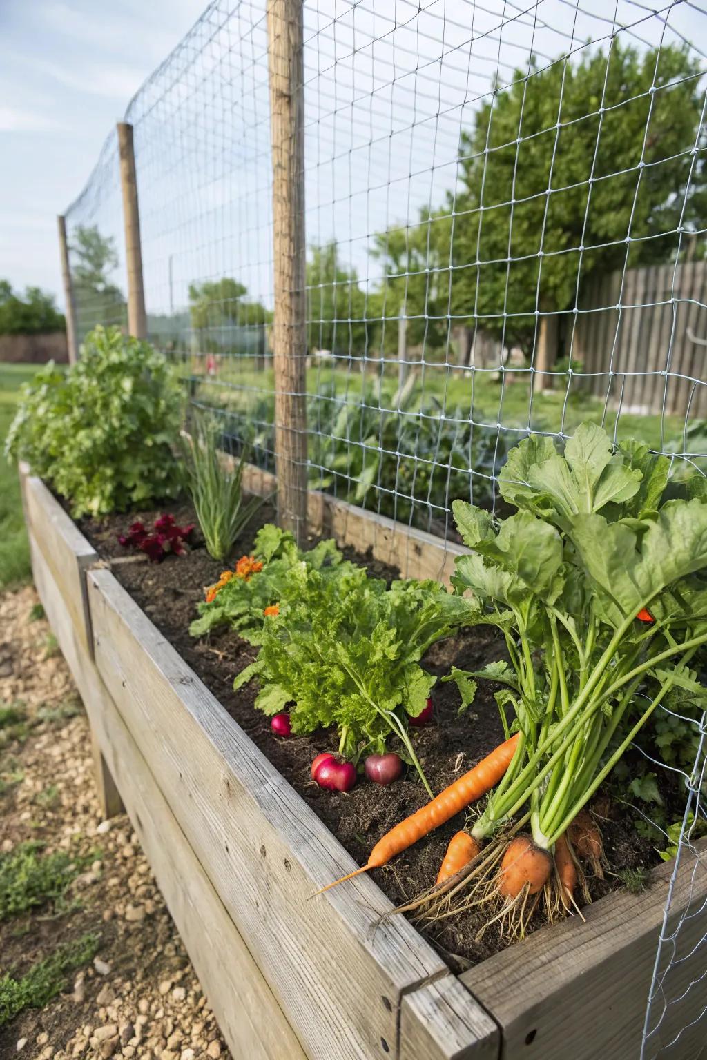 An innovative wire mesh garden bed for optimal drainage.