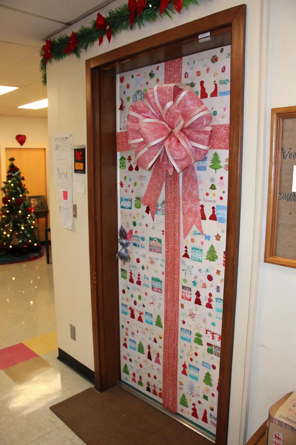 A classic gift-wrapped door ready for the holidays.