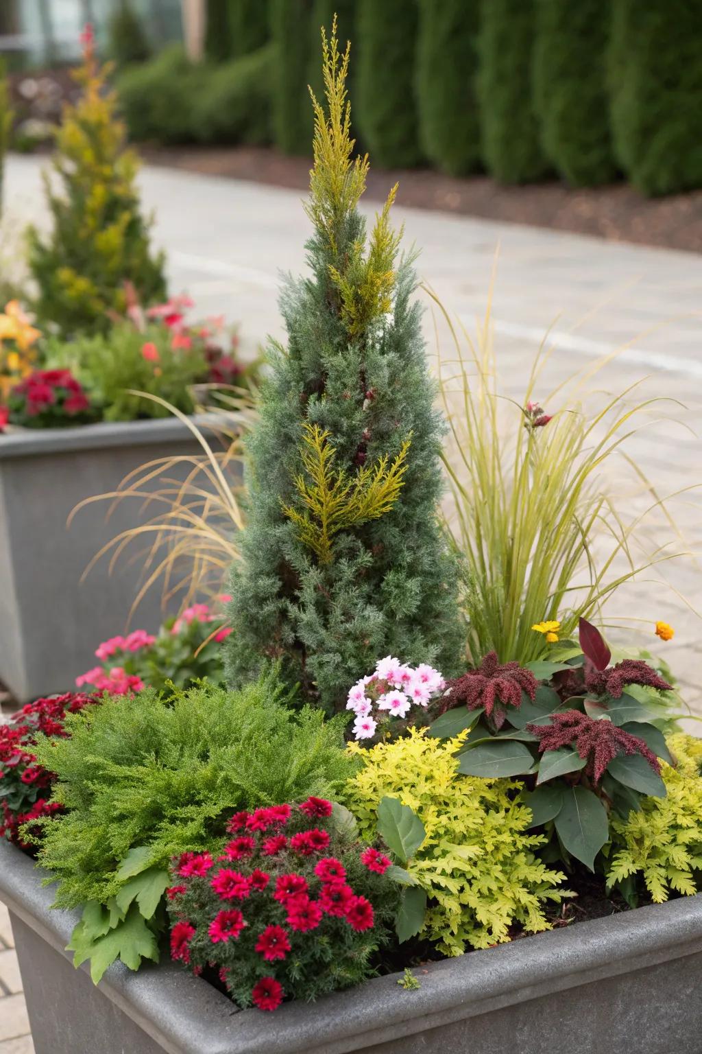 Seasonal succession planters transition beautifully into winter.