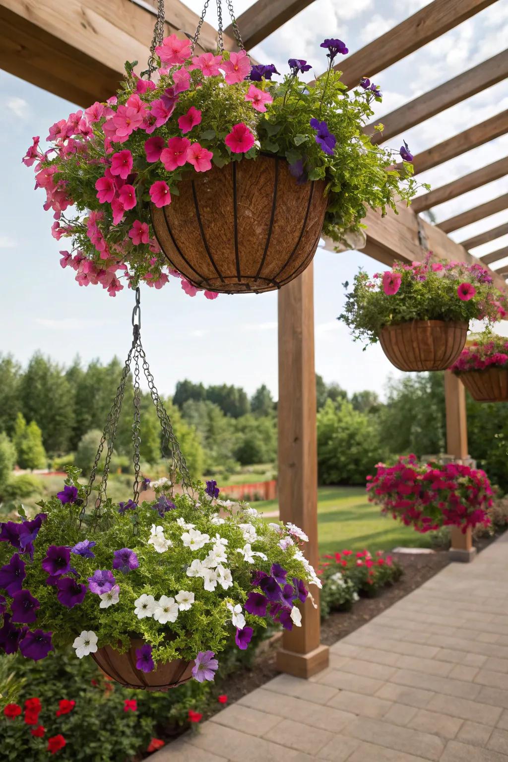 Petunias offer reliable blooms and vibrant colors.