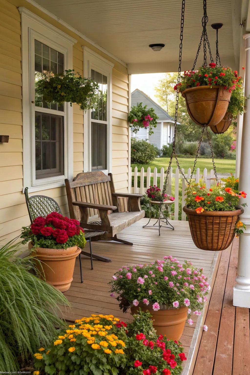 Seasonal swaps keep the porch vibrant and fresh.