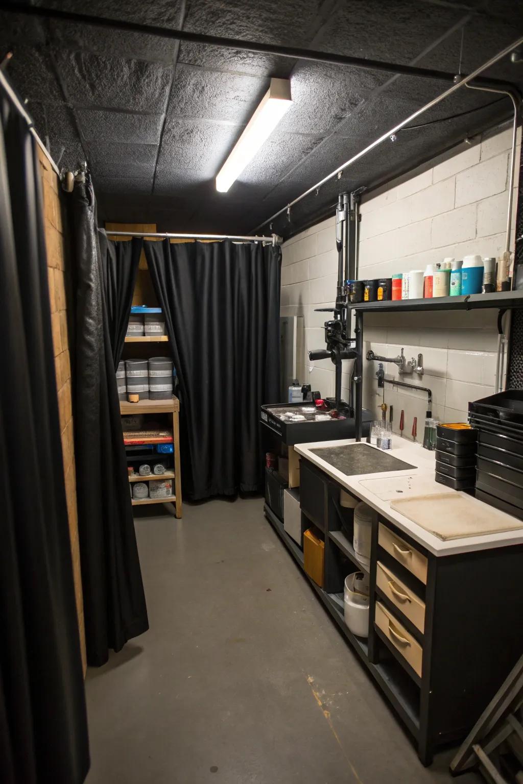 A dedicated photography darkroom created from a garage conversion.