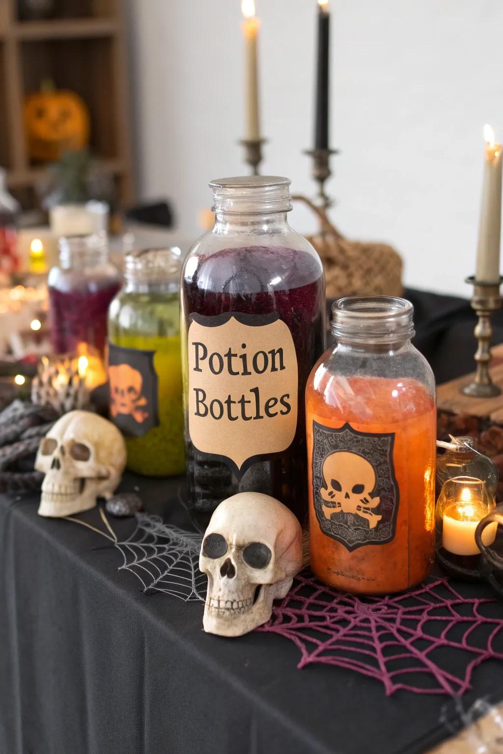 A potion bottles centerpiece for a creative and spooky table.