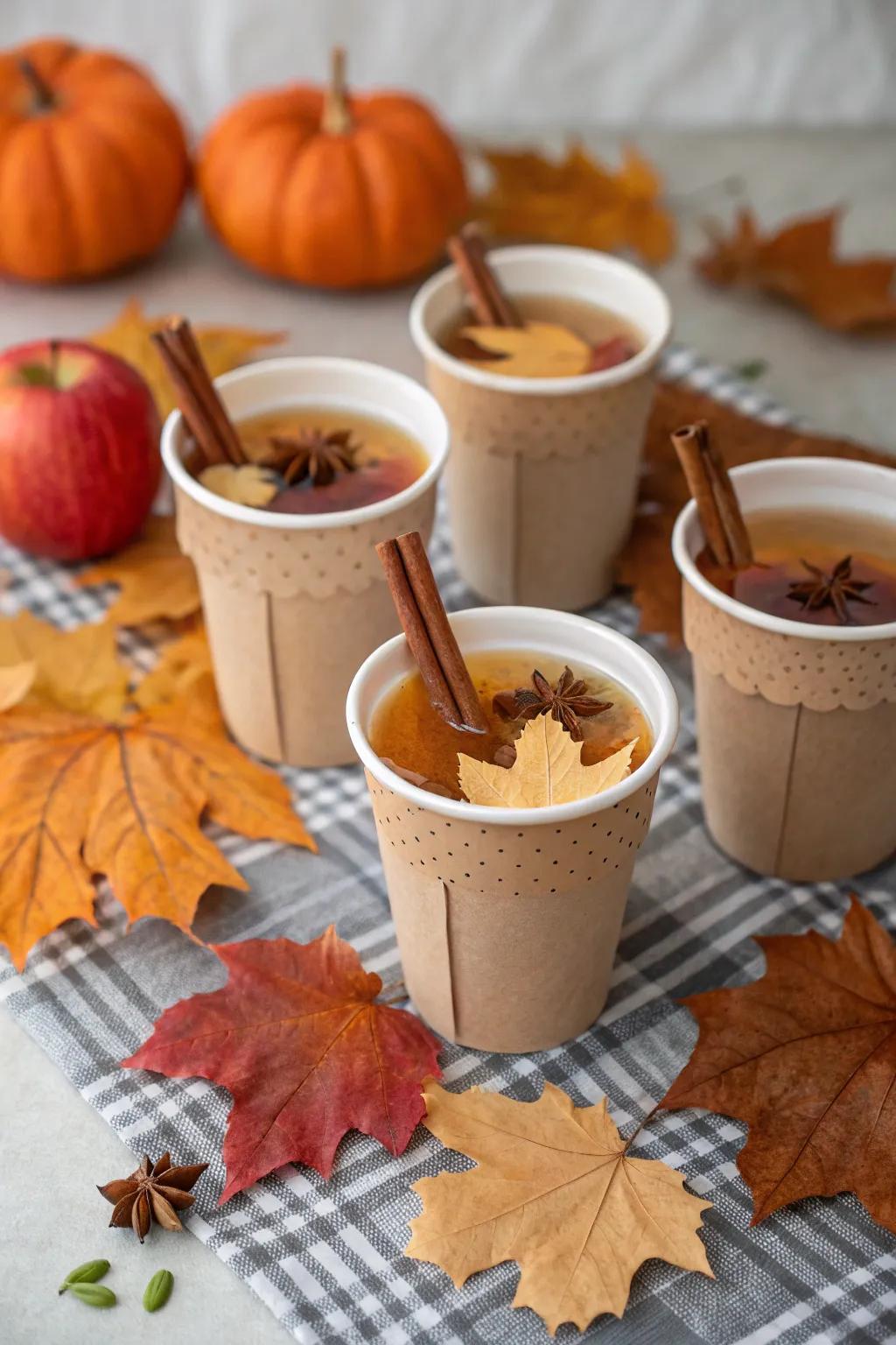 Harvest apple cider cups warming hearts with their autumnal charm.