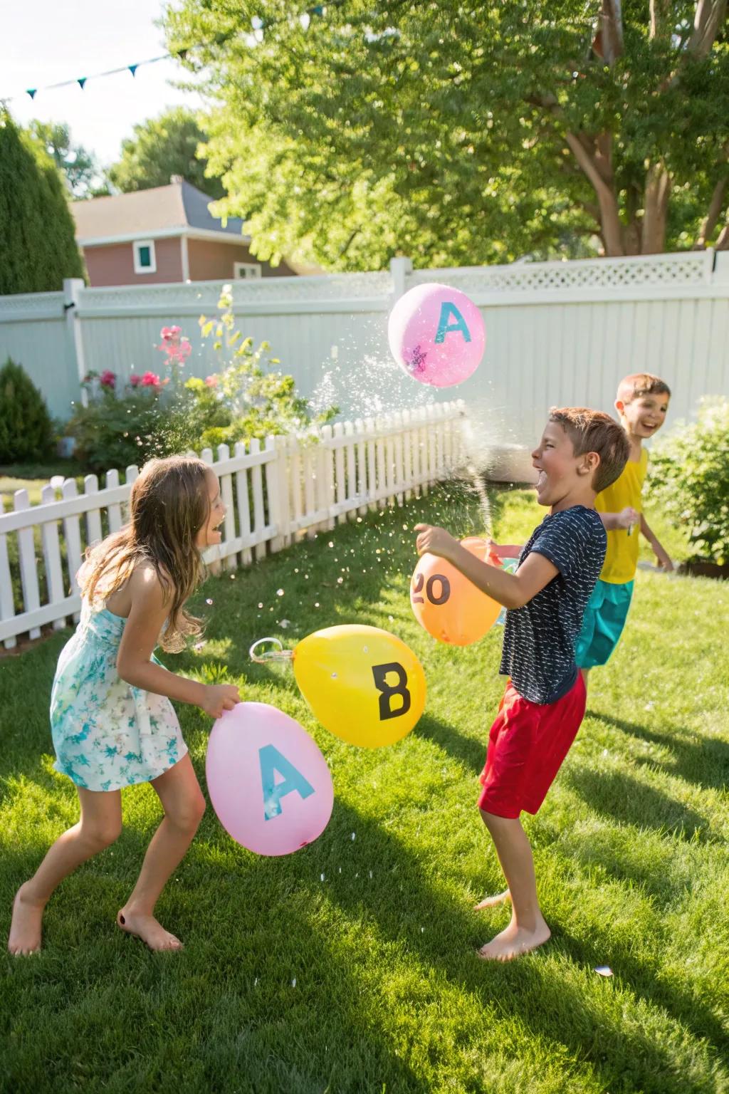 Splashy fun with an alphabet water balloon toss.