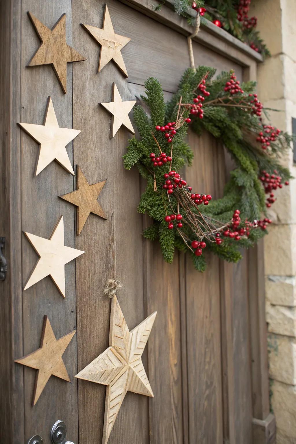 Wooden stars add a rustic and natural touch.