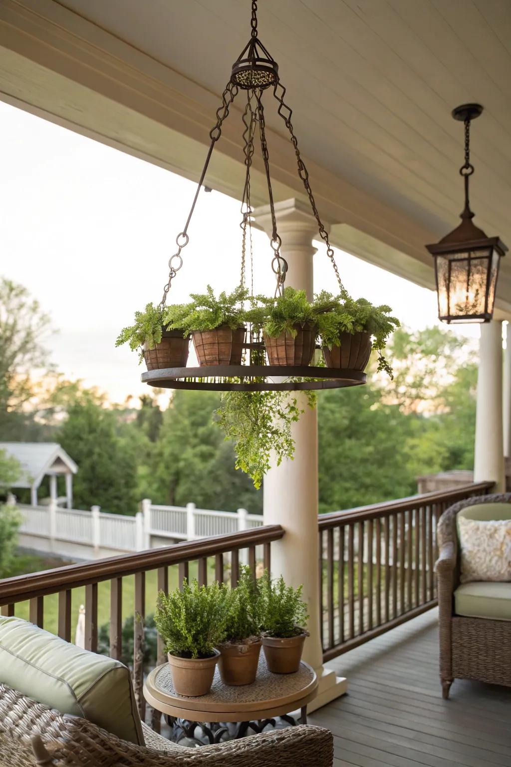 Chandeliers offer a glamorous and vintage touch as planters.