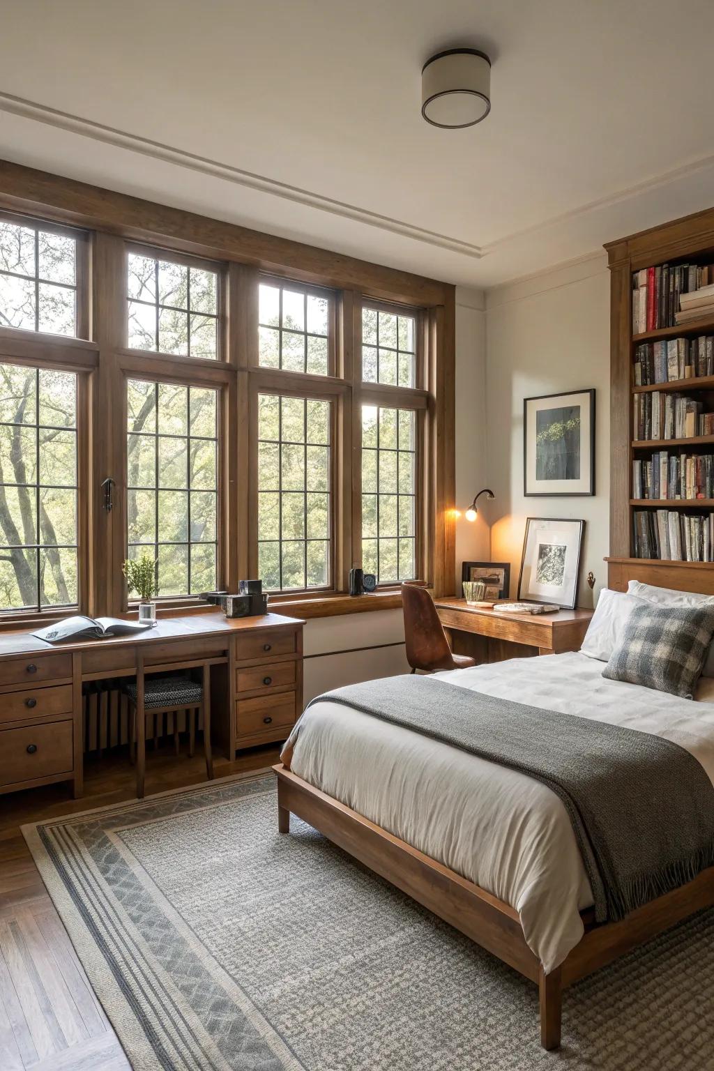 Natural light enhances the openness of this stylish bedroom.