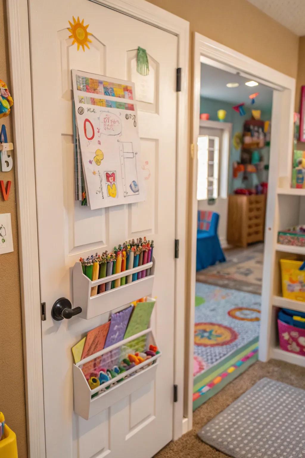 Foster creativity with a door-mounted art station for kids.