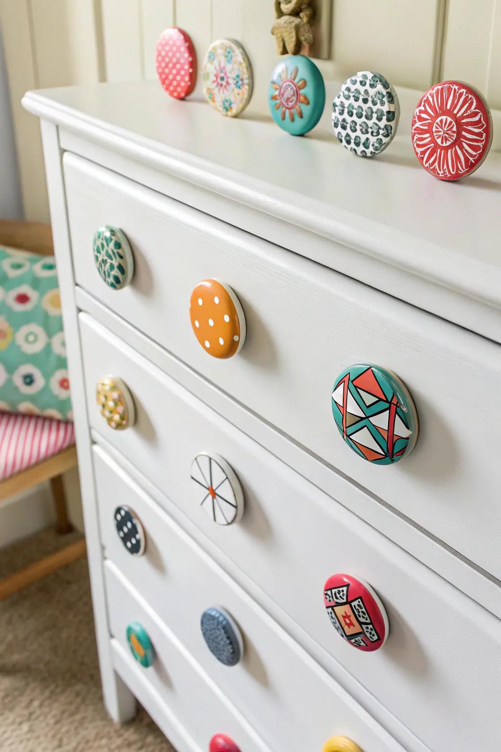 Add personality to your furniture with custom polymer clay drawer pulls.