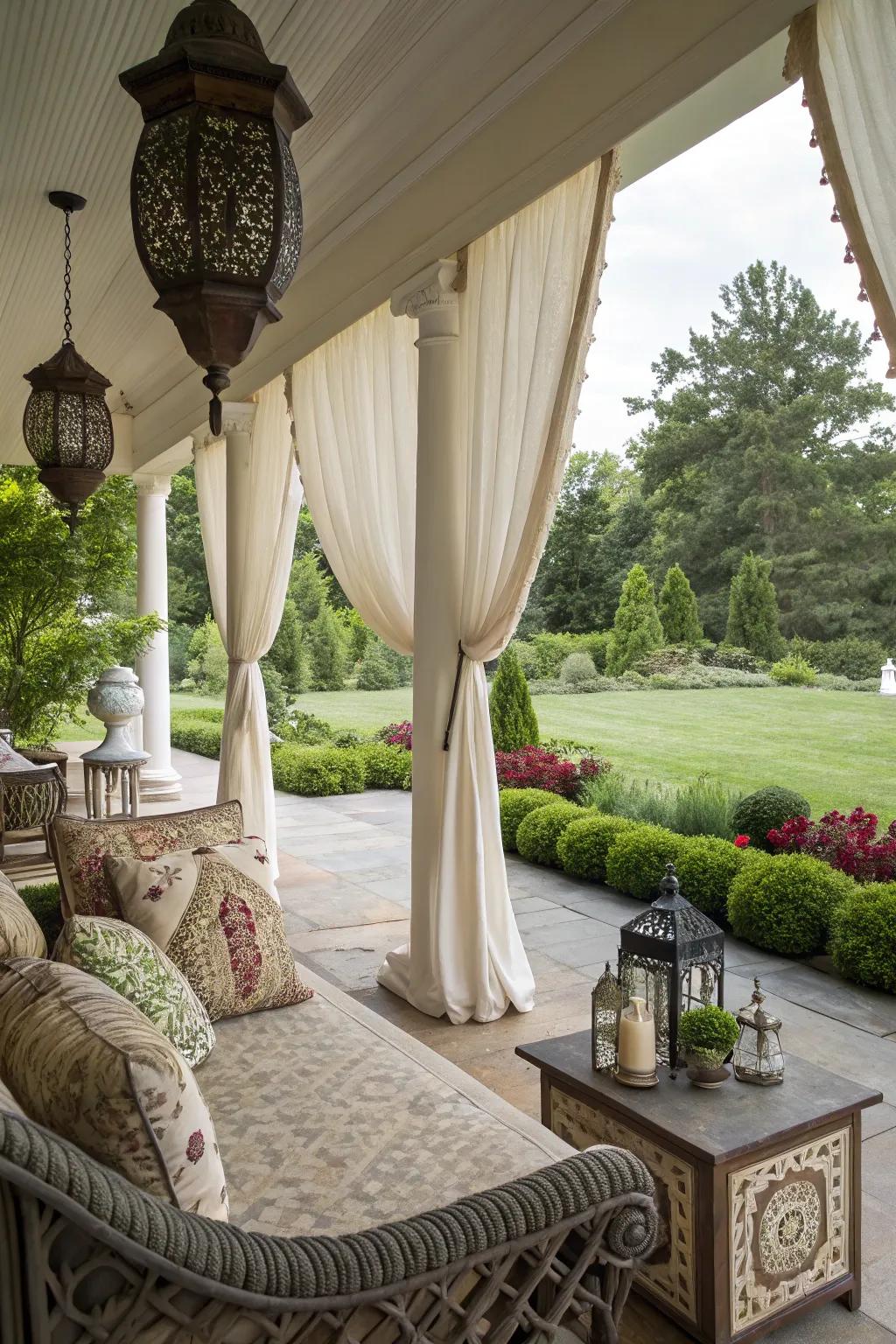 Outdoor drapes add a luxurious feel to your porch.