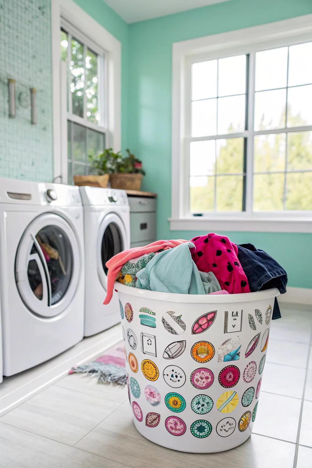 Add style to your chores with a patch-adorned laundry basket.