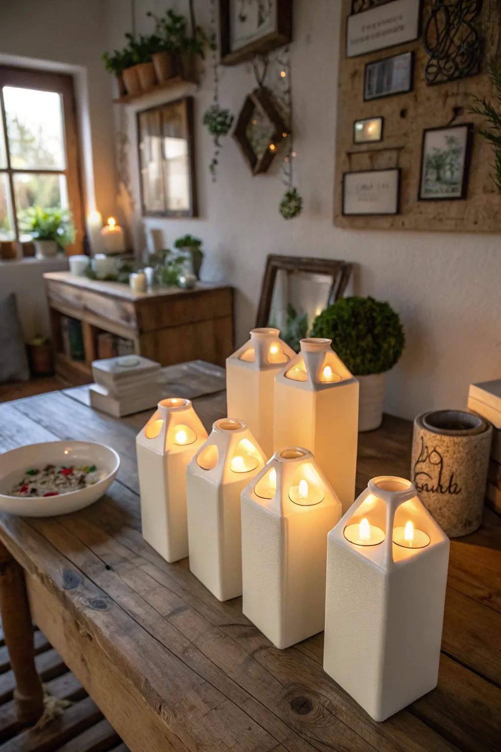 Enhance your decor with chic milk carton candle holders.