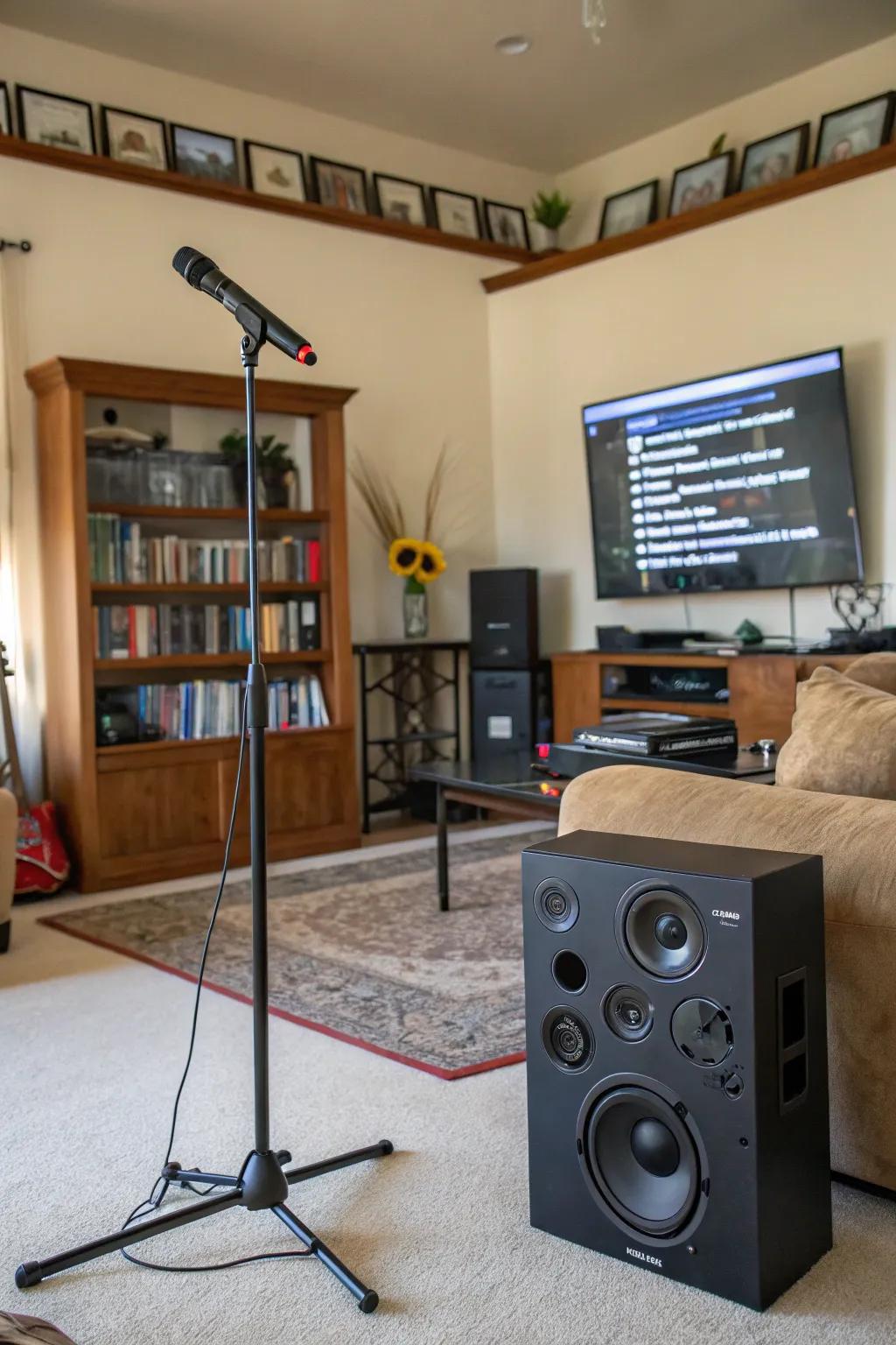 A home setup for a fun-filled karaoke night with friends.