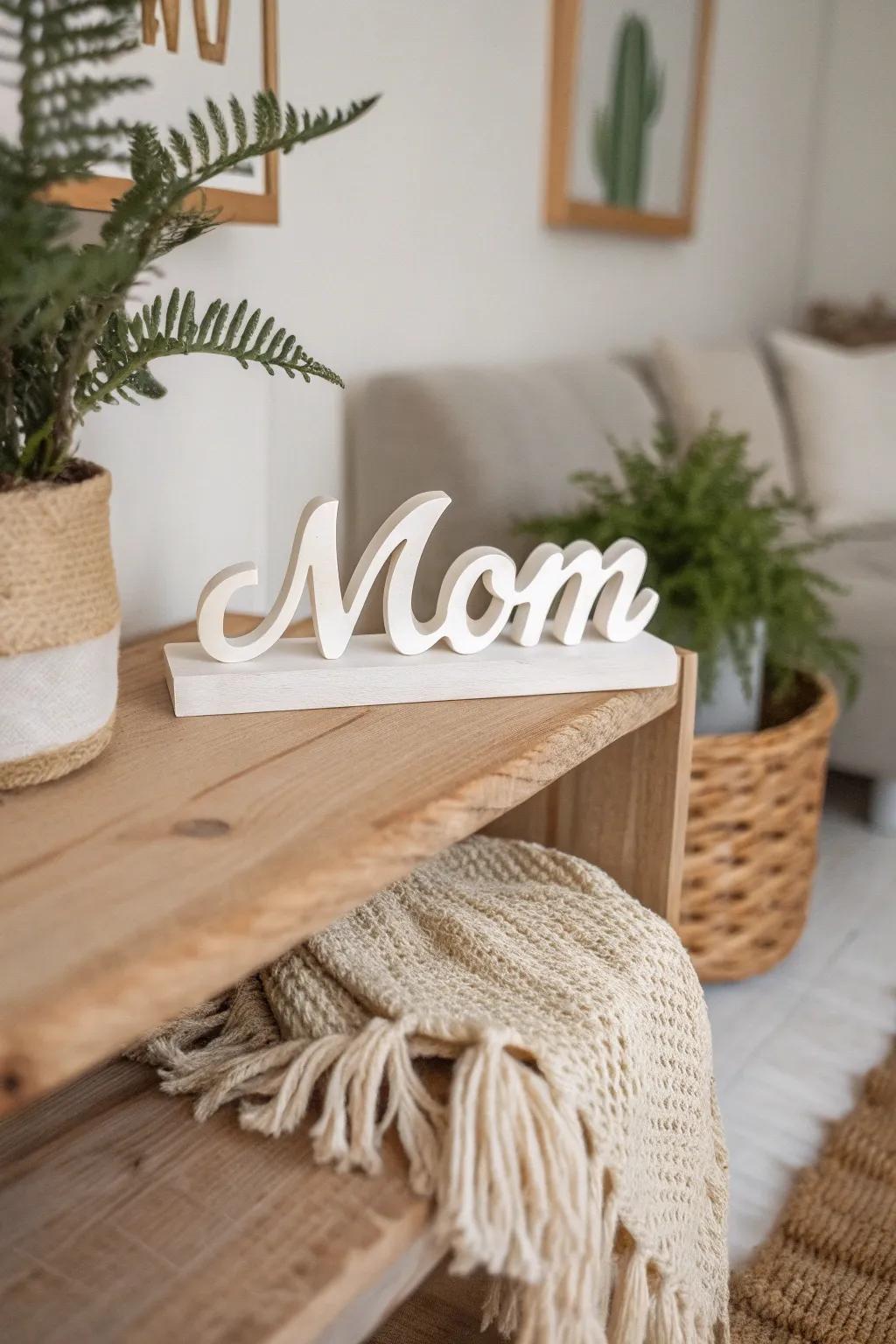 Celebrate mom with a touch of minimalist elegance. This 3D printed 'MOM' text object combines simplicity and charm for a heartfelt display.