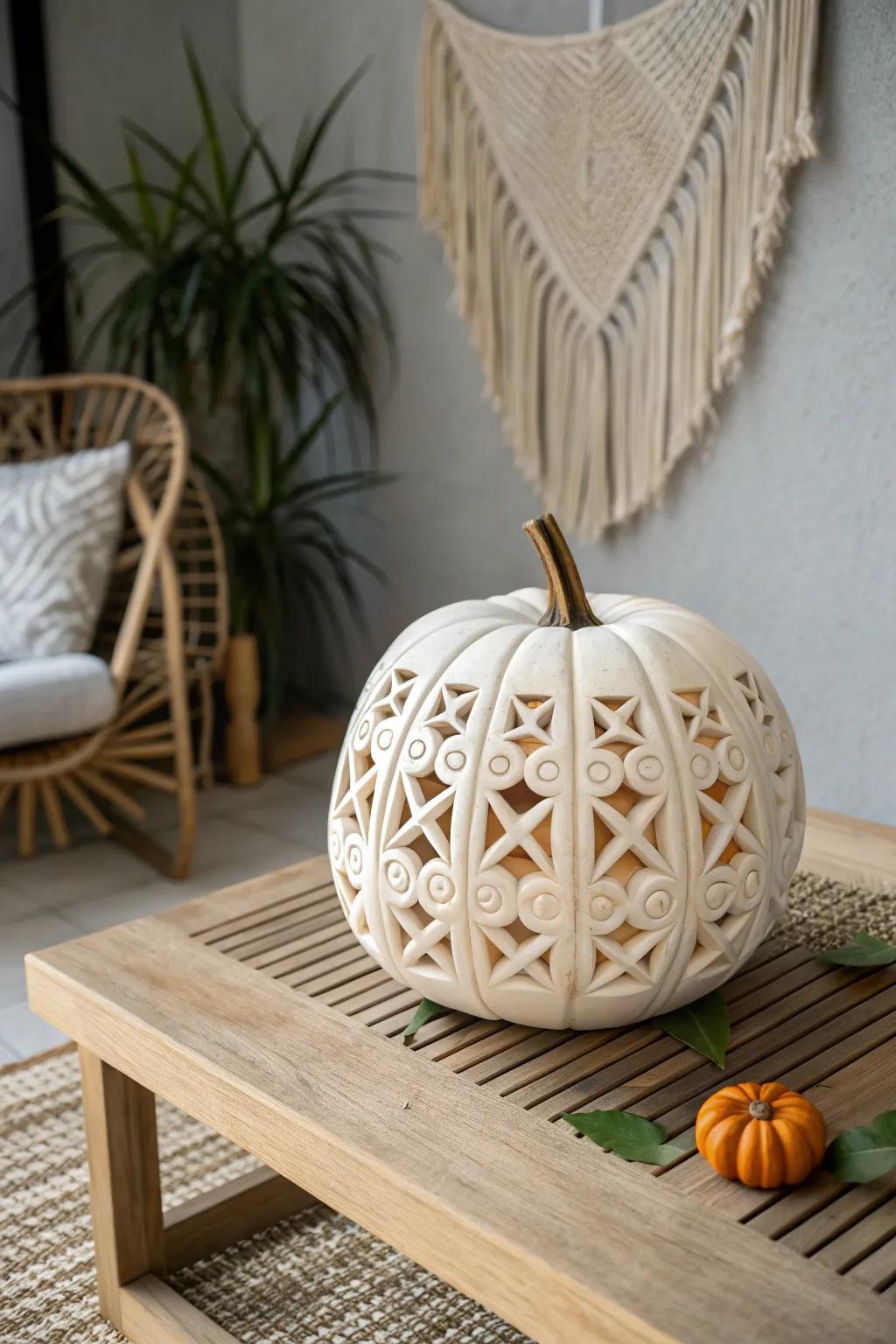Illuminate your autumn evenings with the art of geometric pumpkin carving. Let light and shadow dance in perfect harmony.
