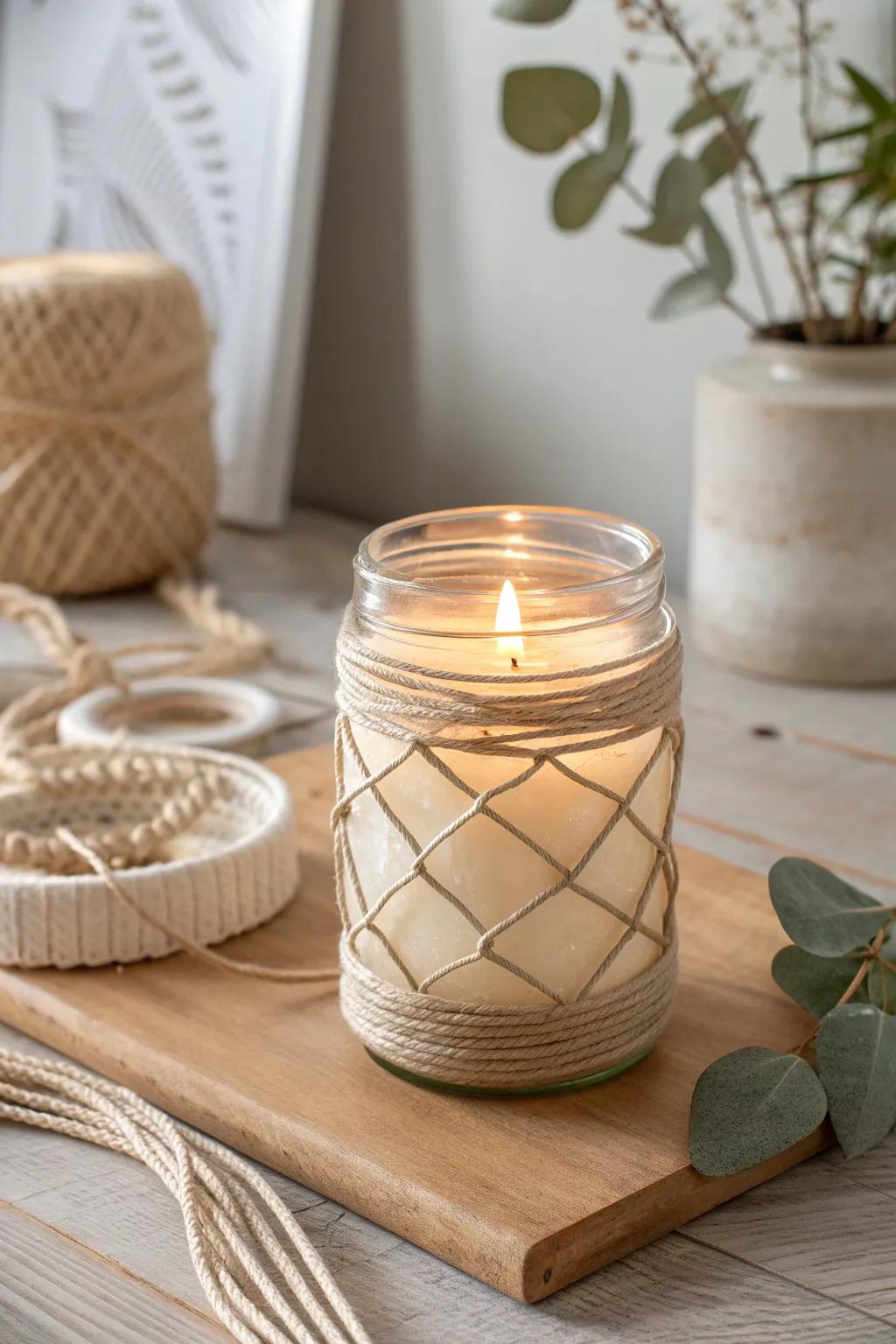 Create a cozy ambiance with this simple yet elegant mason jar candle holder.