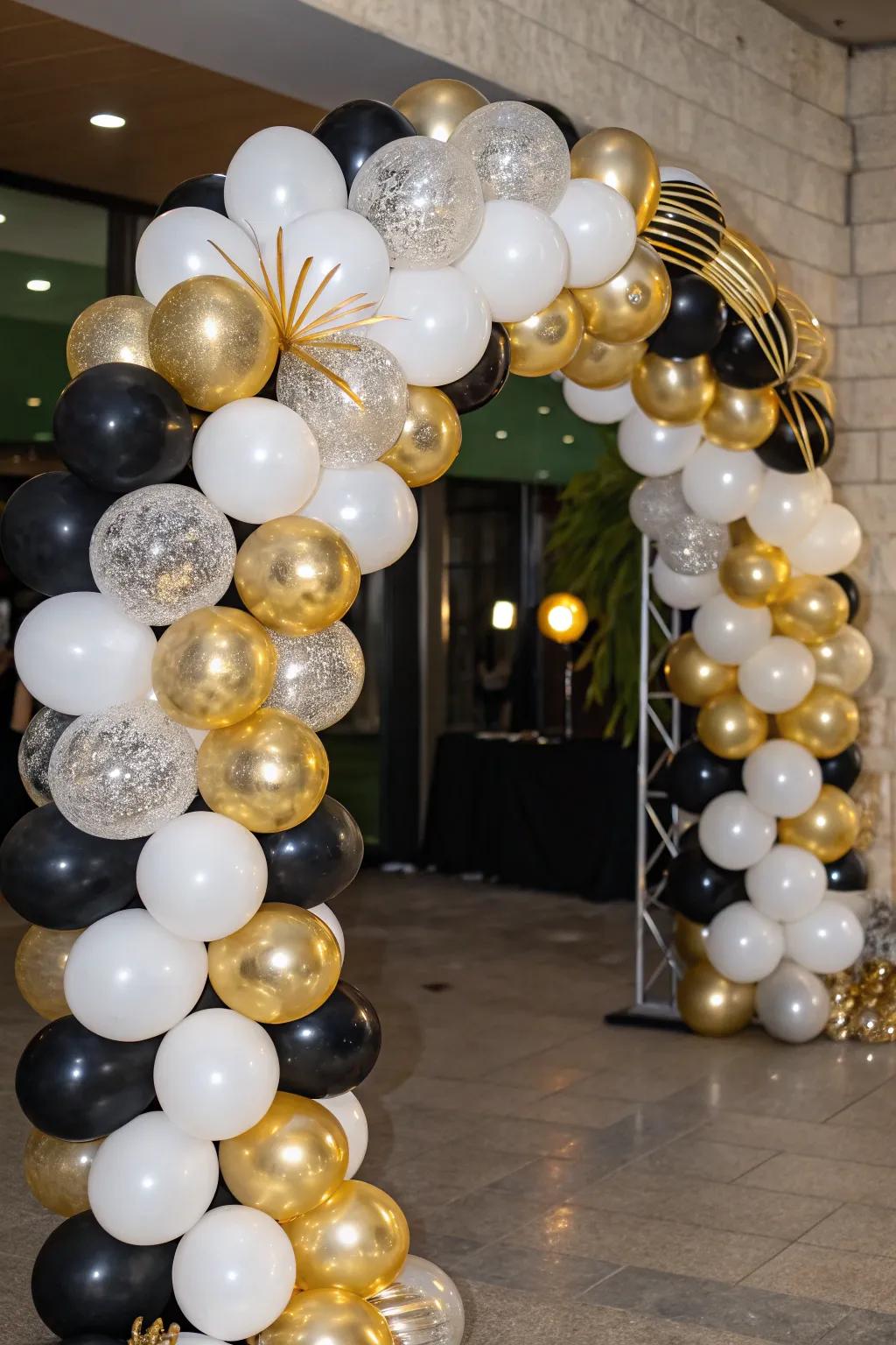 A stunning balloon arch makes for a festive entrance.