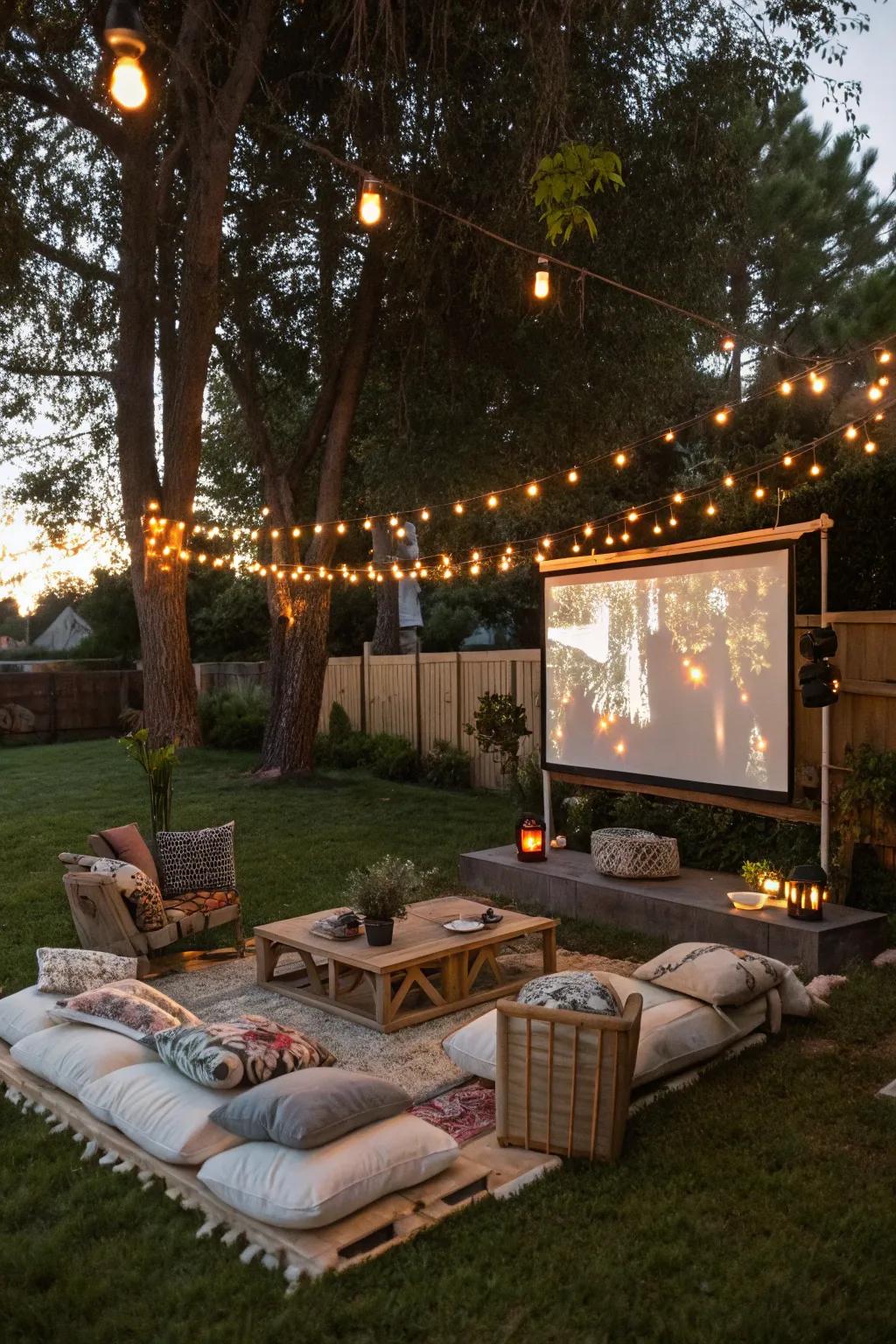 An outdoor movie night sets the stage for a cozy and fun 50th birthday celebration.