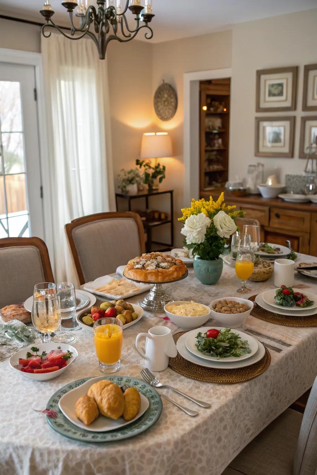 A cozy dining room setup for a family brunch celebration.