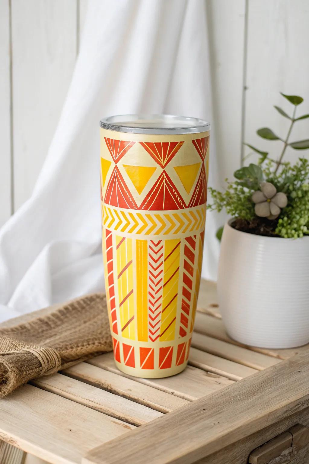 Elevate your style with vibrant geometric patterns—make your tumbler the star of your day!