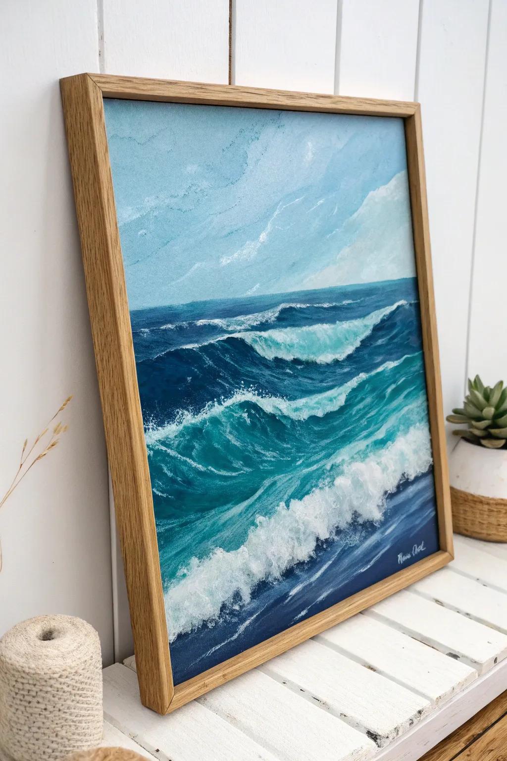 Dive into serenity with this minimalist ocean wave painting, where power meets tranquility.