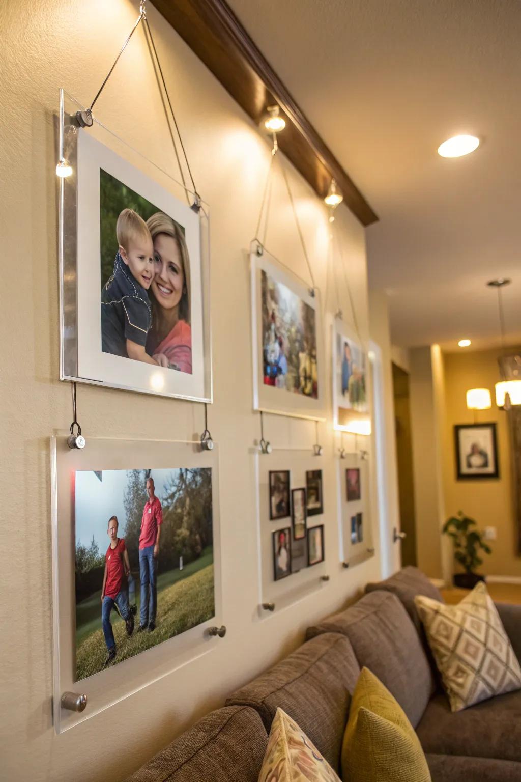 Floating photo frames add elegance to home decor.