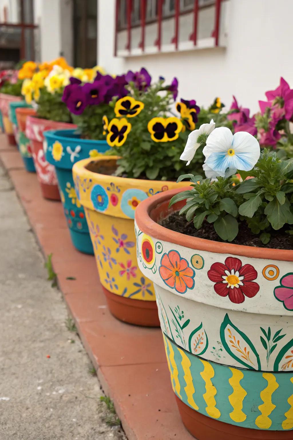 Add a splash of color to your garden with painted pots.