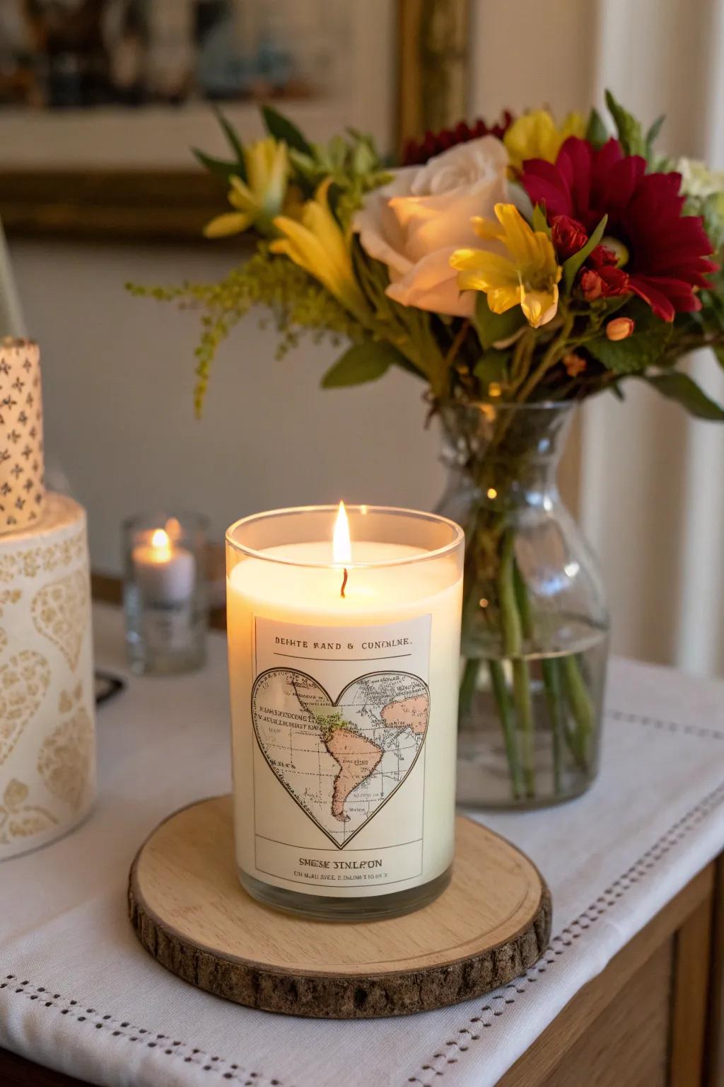 A personalized candle with a map to light up their memories