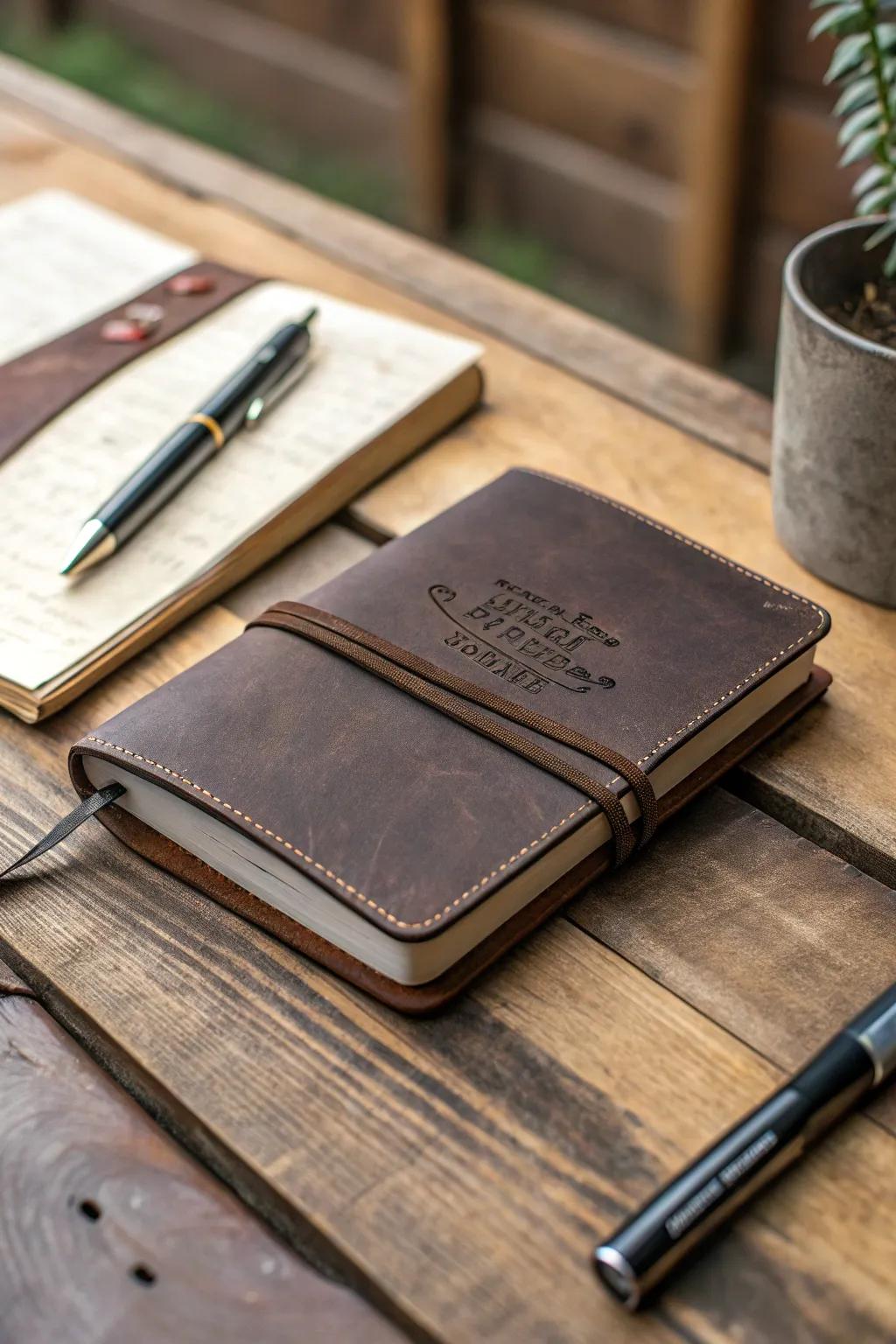 A leather journal to capture thoughts and memories.