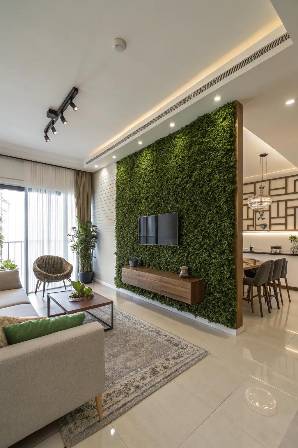 Add a touch of greenery indoors with a stylish artificial hedge wall.