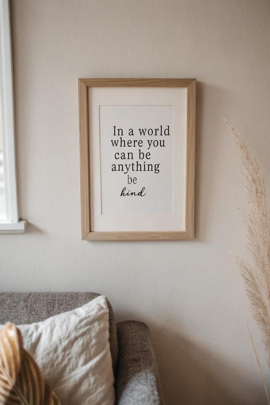Embrace simplicity and kindness with this elegant wall art, perfect for adding a touch of inspiration to your space.
