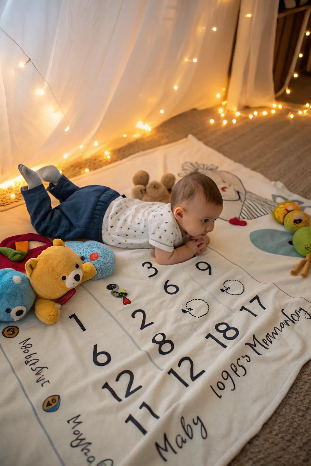 Milestone blankets provide a consistent and adorable backdrop for monthly photos.