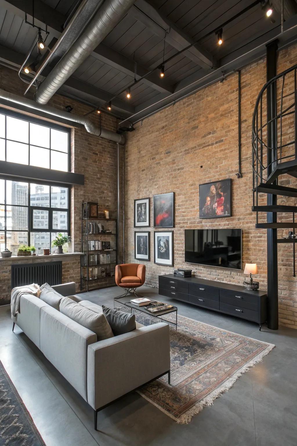 Industrial accents bring a rugged yet stylish look to the bachelor pad