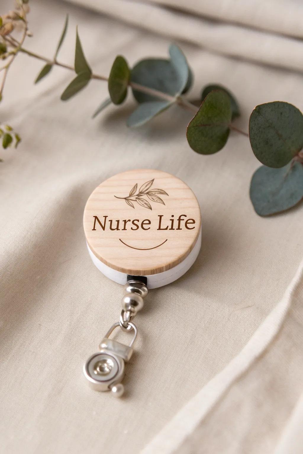 Embrace your passion with a 'Nurse Life' badge reel, where simplicity meets style.