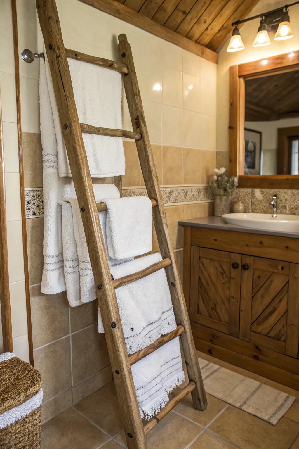 Ladder racks offer a chic and functional way to store towels.