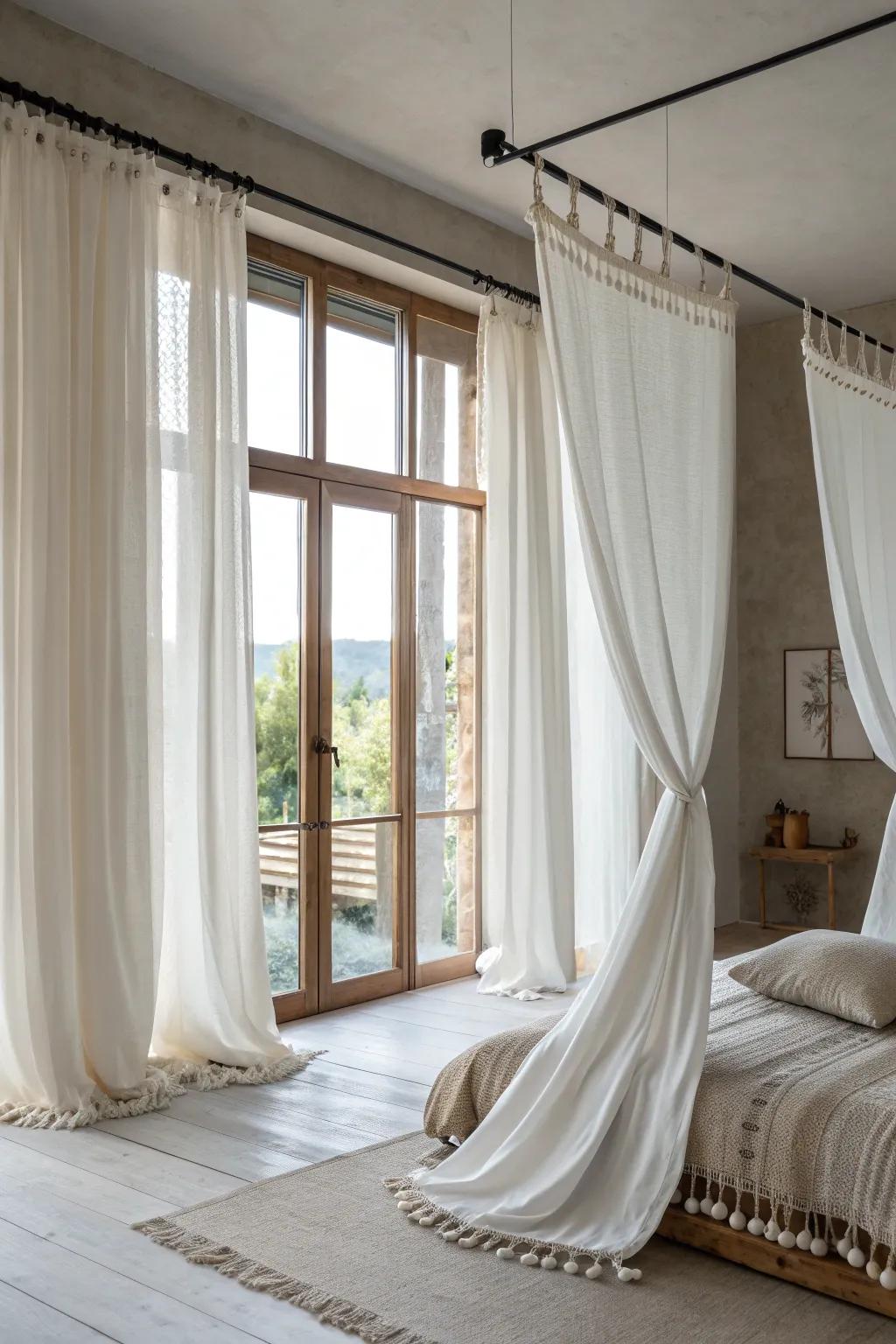 Transform your space with boho chic fringe curtains for a cozy and playful vibe.